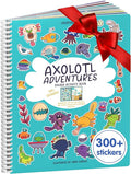 Cupkin Axolotl Sticker Book Activity, Toddler Airplane Travel Essentials, 300+ Axolotl Stickers for Kids + Eight Scenes + 8 Coloring Book Pages, Animal Lover Children's Gift, Kids Crafts for Ages 2-8