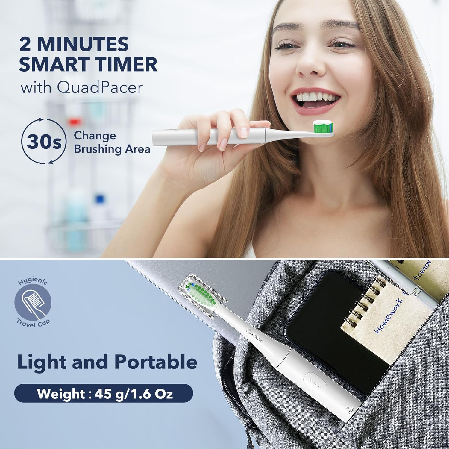 ARISSON Sonic Electric Toothbrush for Adults and Kids, 40,000 VPM Power Toothbrush, 1.5H Fast Charge Ultrasonic Electric Toothbrushes with 2 Minutes Smart Timer, Snow White