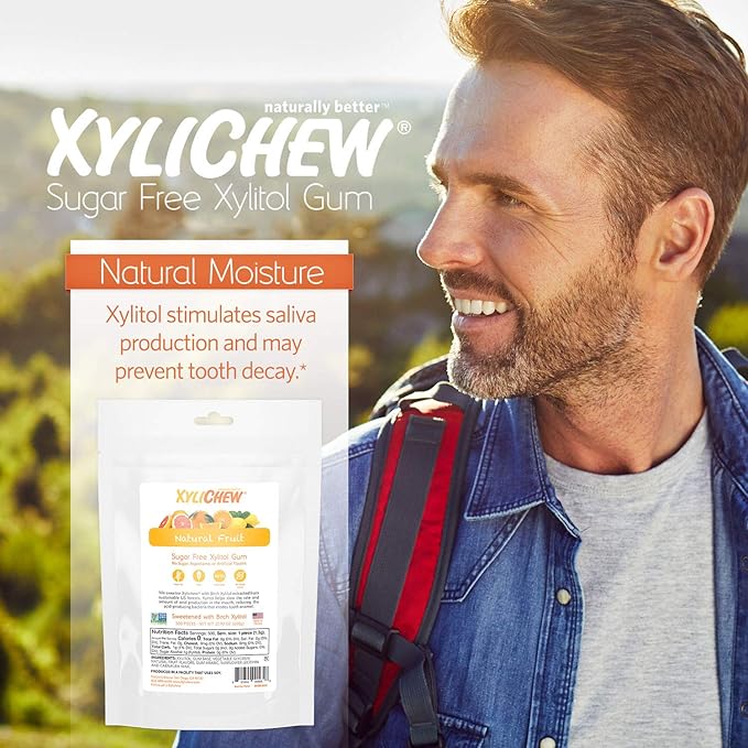 Xylichew 100% Xylitol Chewing Gum - Non GMO, Non Aspartame, Gluten Free, and Sugar Free Gum - Natural Oral Care, Relieves Bad Breath and Dry Mouth - Fruit, 500 Count