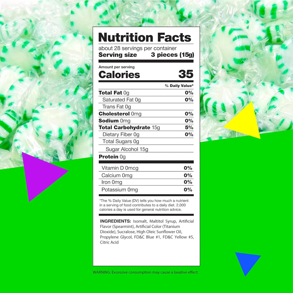Sugar-Free Starlight Spearmint Mints | 1 Pound Bag - Approx. 85 Count | Hard Candy | Individually Wrapped