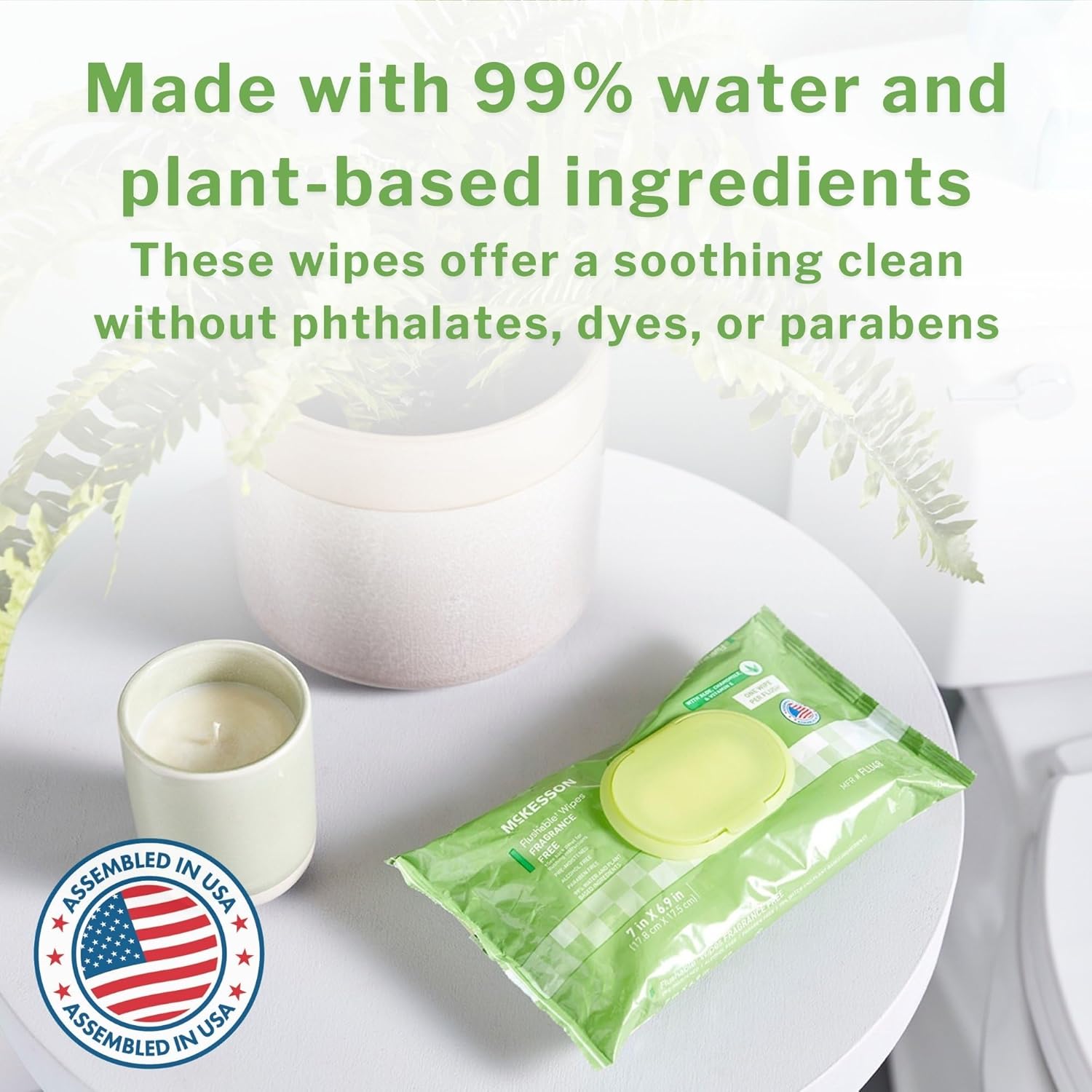 McKesson Flushable* Adult Wet Wipes – 288 Wipes (3 Pack of 96) – Aloe & Vitamin E, Plant-Based Cleansing Wipes, Unscented