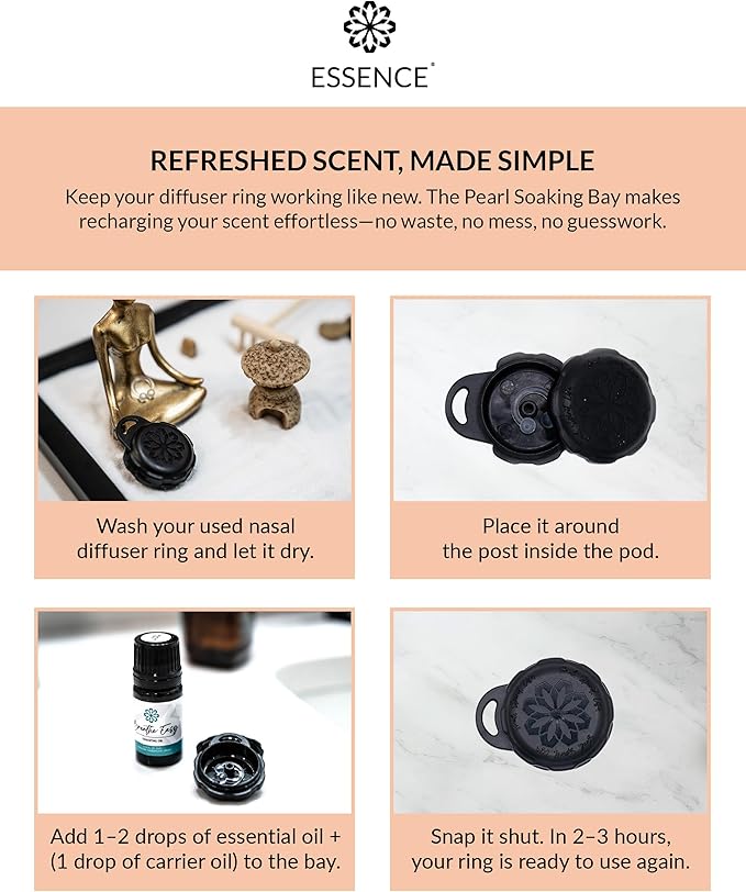 Essence Pearl Travel Case - Wearable Aromatherapy Kit with Nasal Diffuser Rings, Soaking Bay, and 5mL Essential Oil – Portable Wellness Gift Set for On?The?Go Self Care