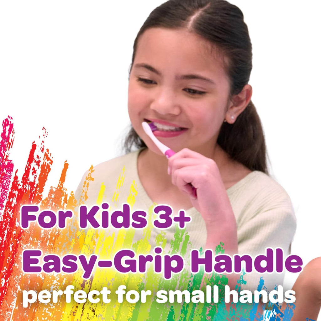 GUM Crayola Pip-Squeaks Kids' Manual Toothbrush, Extra Soft Bristle Toddler Toothbrush for Ages 3+, Suction Cup Base, 1 Count (Pack of 4)