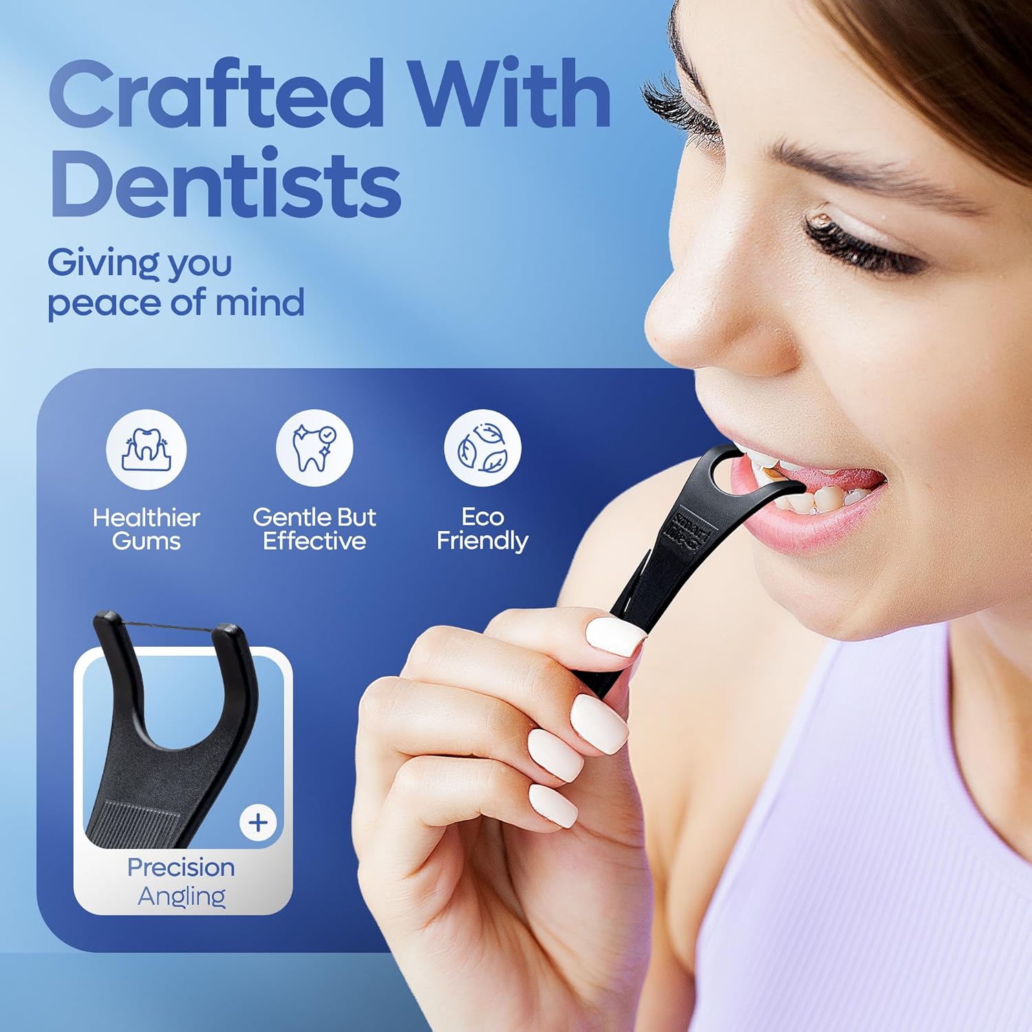 SmartLifeco Eco-Friendly Angled Dental Floss Picks (200ct) - Flossers Made With Straw Wheat Blend, Natural Whitening, Tooth Pick Stick For Adults, Vegan, Bamboo Charcoal Thread For Back Teeth & Molars