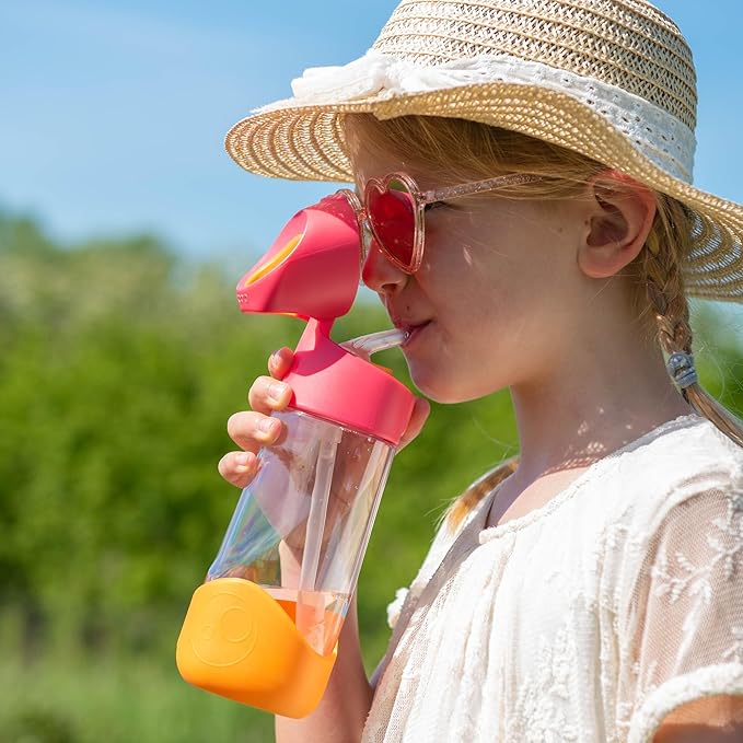 b.box 20oz Tritan Kids Water Bottle –Toddler Drink Bottle with Straw for School, Daycare, Travel w/Easy-Grip Triangular Design, Leak Proof Lid & Handle, BPA Free, Dishwasher Safe (Emerald Forest)