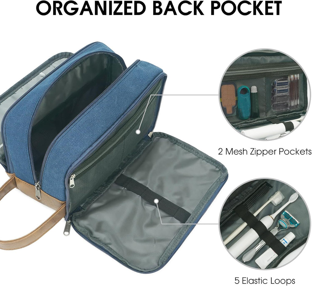 WANDF Travel Toiletry Bag for Men Large Toiletries Shaving Bag Water Resistant Hanging Dopp Kit Travel Accessories Bag for Women Men (Blue)