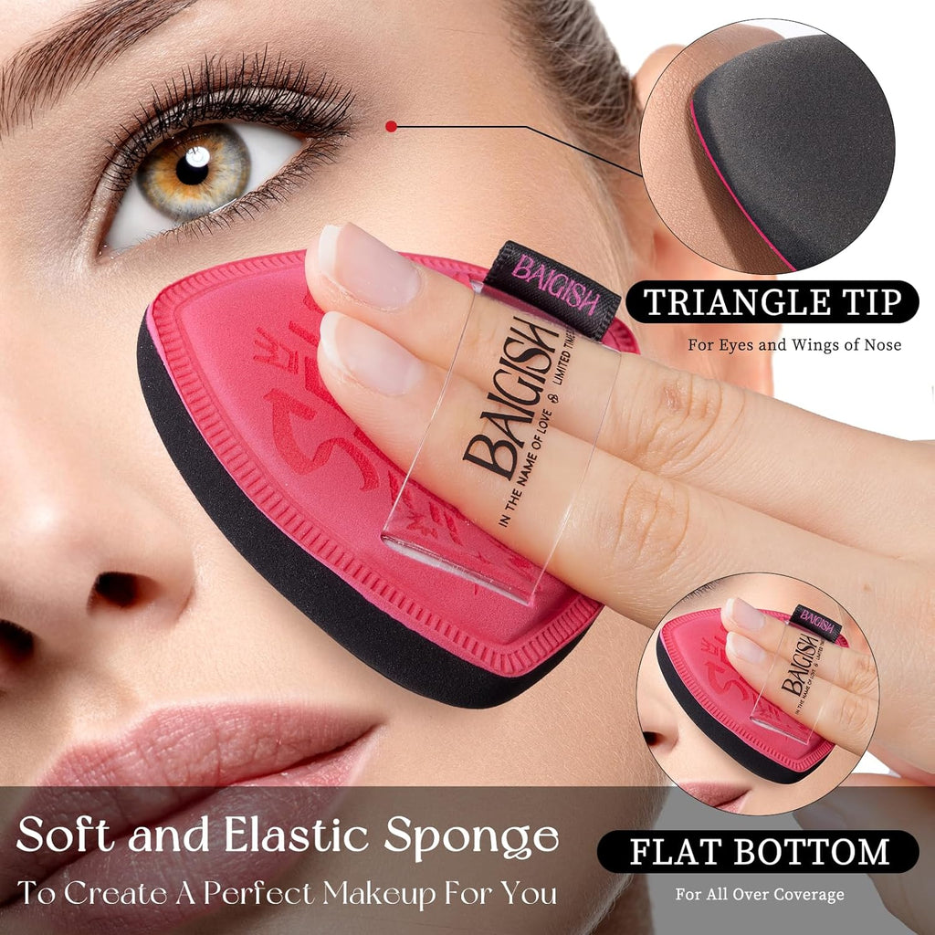 Makeup Sponge Set For Foundation Concealer, Triangle Powder Puff Soft Sponges Blender, Latex Free Blender Sponge For Liquid, Cream, and Powder Seamless & Flawless Makeup (RoseRed 3Pack)