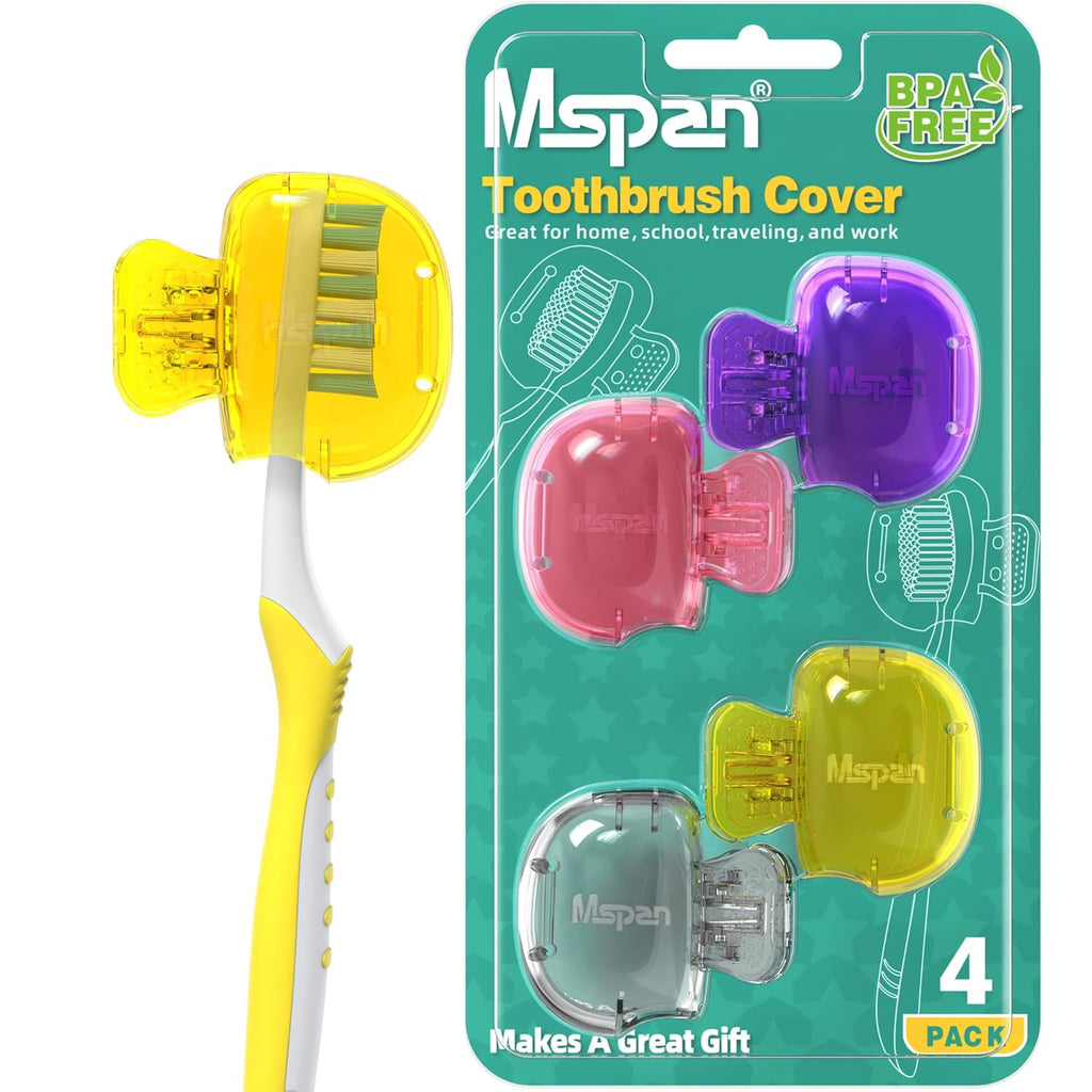 Mspan Toothbrush Head Cover Cap: Tooth Brush Protector Clip Compatible with Oral-B Philips Colgate AquaSonic - Plastic Pod Travel Case - 4 Packs