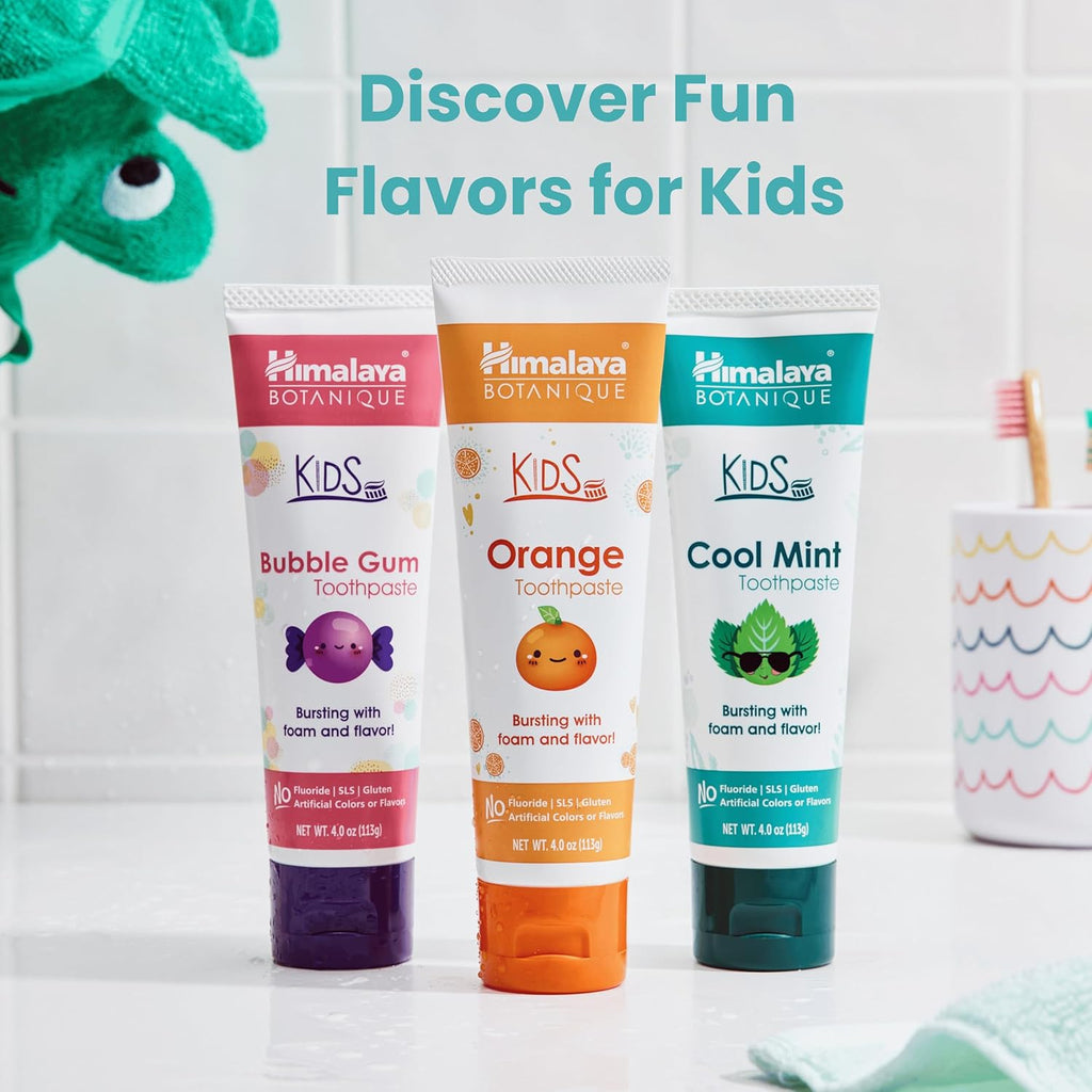 Himalaya Botanique Kids Toothpaste, Herbal, Cool Mint Flavor, Fights Plaque, Fluoride Free, Gentle, No Artificial Flavors or Colors, SLS Free, Gluten Free, Cruelty Free, Vegan, Foaming, 4 Oz, 4 Pack…