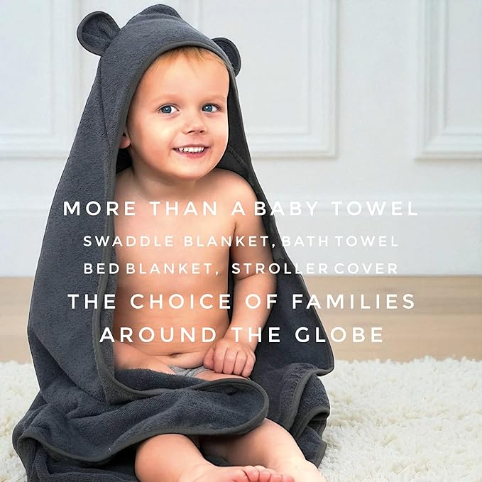 Organic Cotton Toddler Poncho Towel 33"x33" – Ultra-Soft Hooded Bath & Beach Towel with Bear Ears – Absorbent Kids Towel for Boys & Girls 0-5T, Premium for Pool, Bath & Travel (Blue)