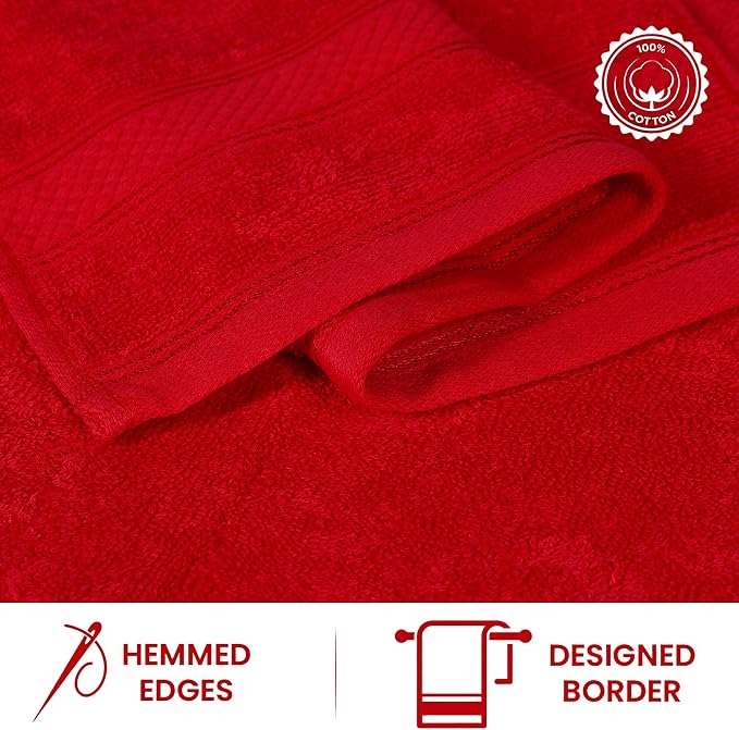 Casa Lino 100% Cotton Hand Towels for Bathroom - Soft, Highly Absorbent & Quick Dry Kitchen Towels - Gym Towel Set - Travel Towel Set - 24" x 16" - Pack of 4 - (Red)