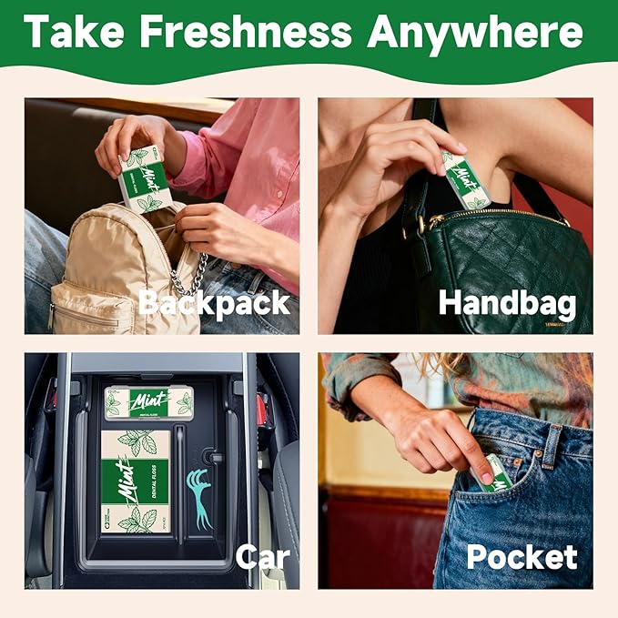 Travel Floss Picks, Fresh Mint Flavor, Dental Floss for Adults, 120 Count (3 Boxes of 4 Travel Packs)