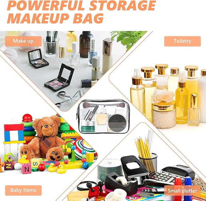 AURUZA Clear Makeup Bag,Portable Travel Toiletry Bags with Zipper, TSA Approved Clear Organizer Bags, PVC Cosmetic Pouch for Airport Airline Compliant