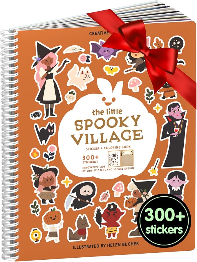 Spooky Village Halloween Stickers for Kids by Cupkin, Toddler Sticker Book, Toys Activity Book, Toddler Travel Essentials, 300+ Halloween Stickers + 8 Sticker Scenes and Coloring Pages