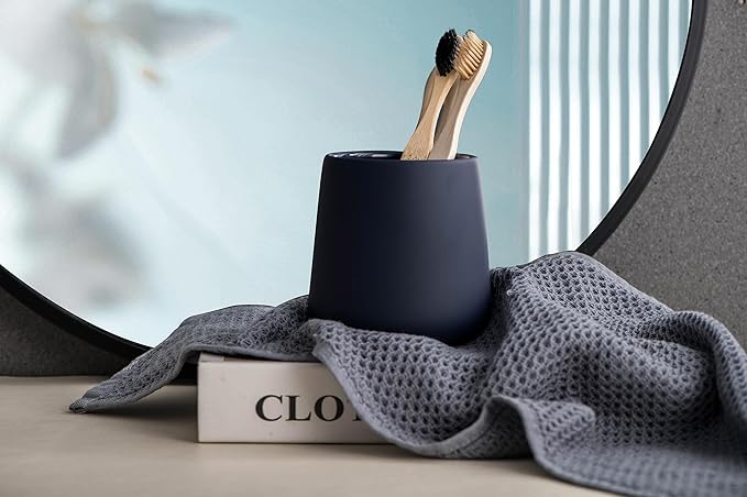 Matte Toothbrush Holder for Bathroom,Tooth Brush Holder,Modern Ceramic Toothbrush Cup as Toothpaste Holder,Bathroom Cup,Makeup Brush Cup (Dark Blue)