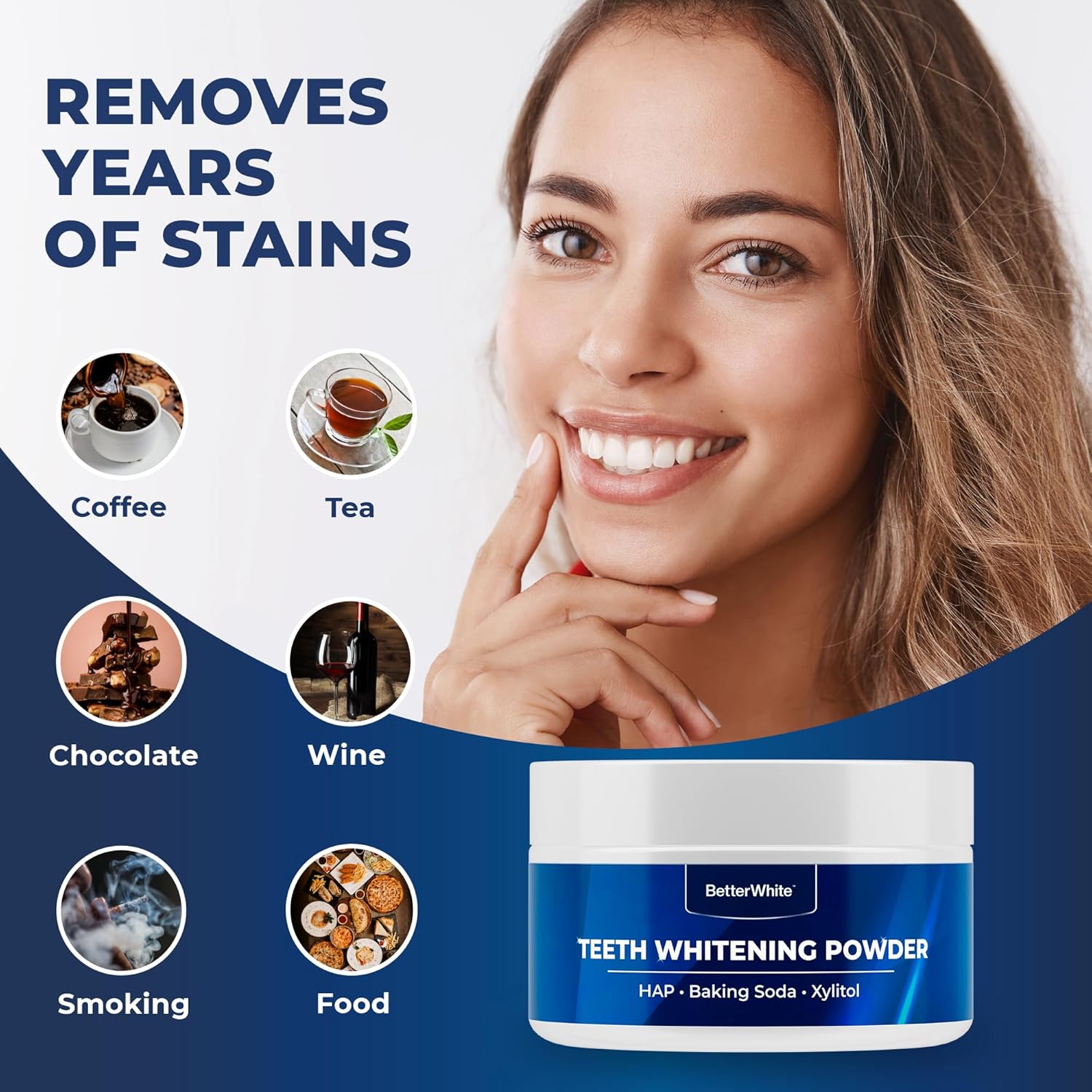 Teeth Whitening Powder - Hydroxyapatite, Remineralizing, Non-Sensitive Formula - Dentist-Approved Tooth Stain Remover & Polisher - Fluoride-Free (30 Grams)