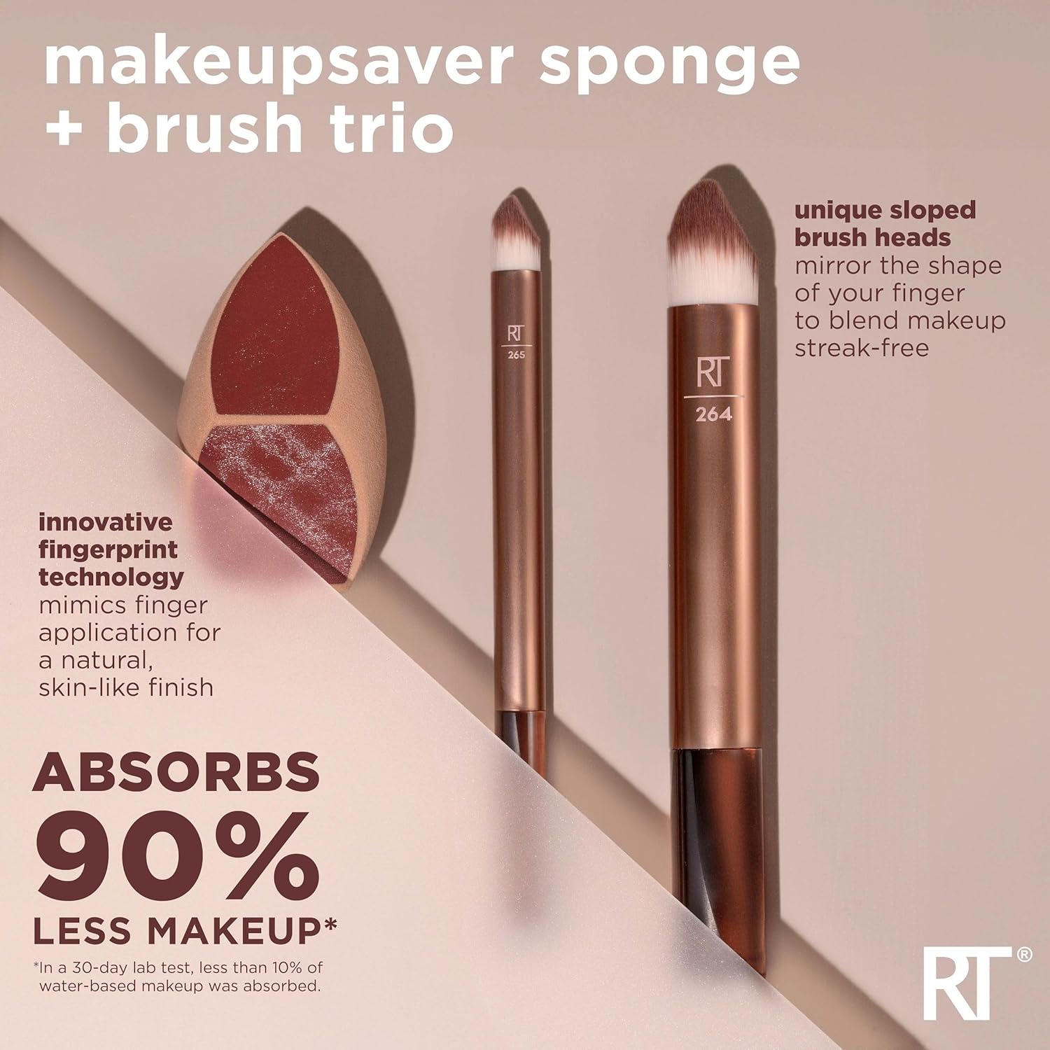 Real Techniques Makeupsaver Sponge + Brush Trio, Makeup Blending Sponge & Brushes For Liquid & Cream Foundation, Natural Finish & Reduces Makeup Waste, Cruelty & Latex-Free, 3 Piece Set
