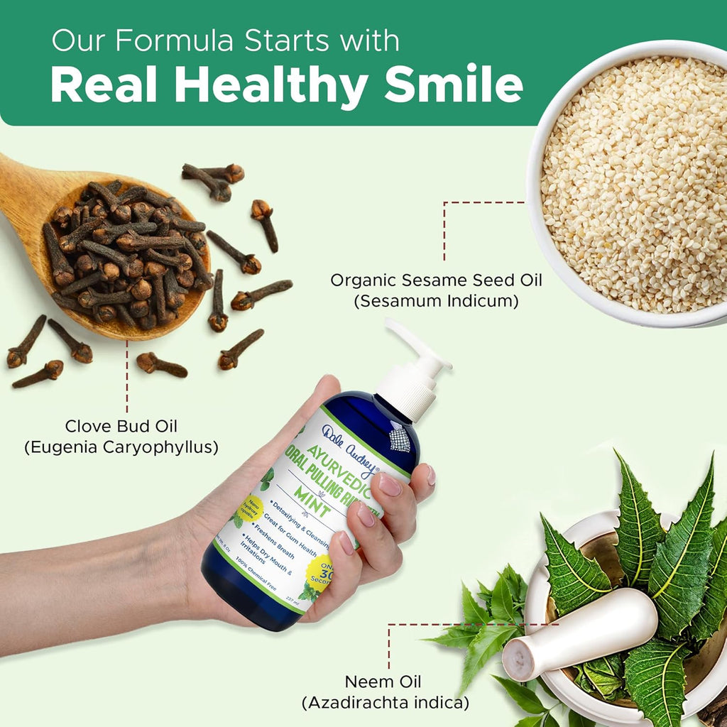 Dale Audrey Ayurvedic Nano Hydroxyapatite Oil Pulling for Teeth and Gum | Refreshing Cinnamon and Mint Flavored Organic Mouthwash Oral Rinse | Teeth Whitening Mouthwash for Fresh Breath (Mint, 8 oz)