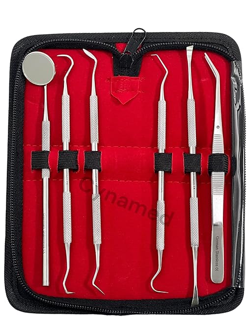 Premium Dental Tools, Plaque Remover for Teeth, Professional Hygiene Cleaning Kit,Stainless Tooth Scraper Plaque Tartar Remover Cleaner,Dental Pick Scaler Oral Care Tools Set (Set of 6 with CASE)