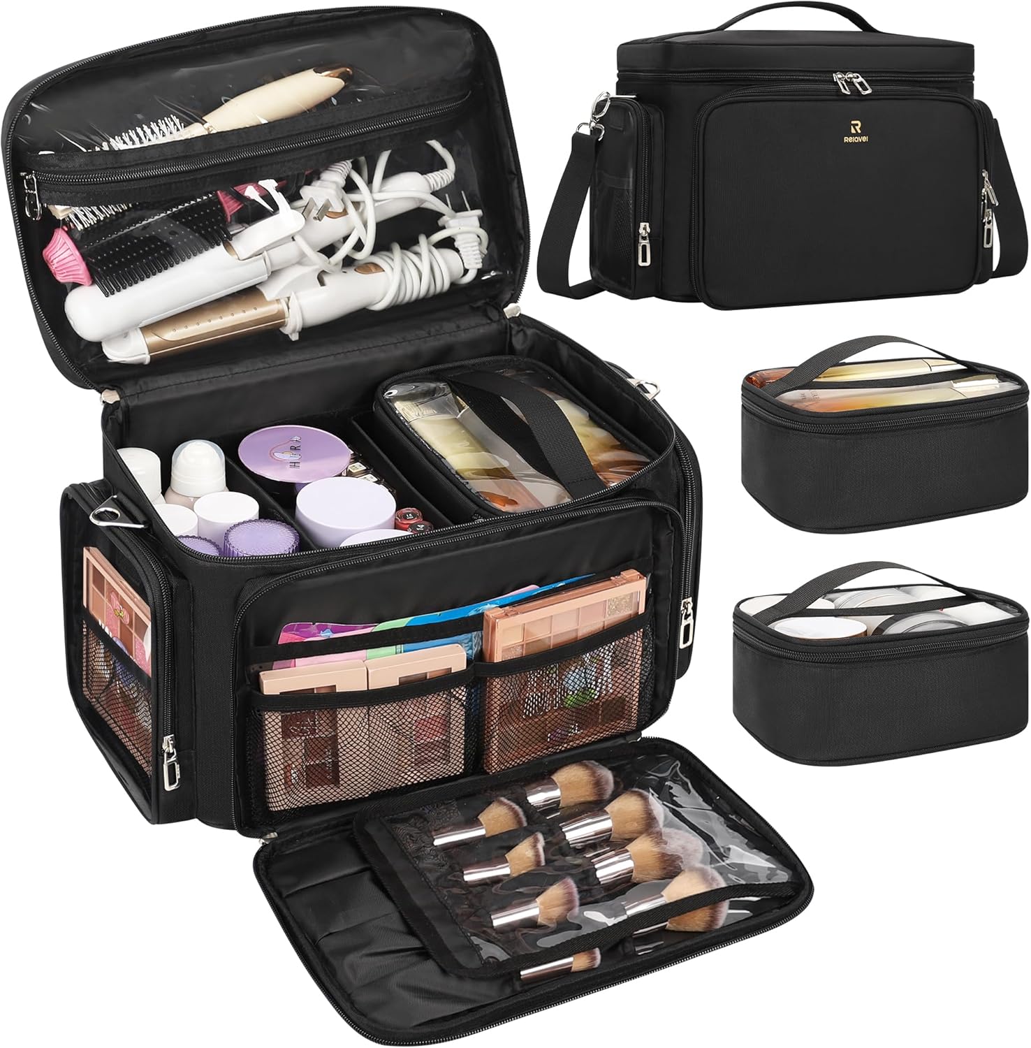 TANTO Travel Makeup Bag, Portable Large Makeup Organizer Bag Makeup Artist Bags Big Cosmetic Travel Bag with 2 Pouches & Detachable Dividers, Toiletry Bag for Cosmetic and Toiletries, Hair Supplies
