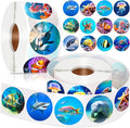 1200Pcs Roll Ocean Stickers Round Sea Animals Stickers for Kids Fish Sticker for Water Bottle Teacher Reward School Supplies Incentives (16 Styles)