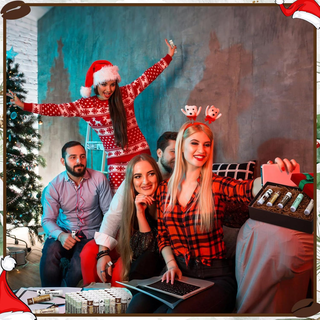 25 Pack Christmas Coffee Flavor Lip Balms Favors Bulk Coffee Lovers Gifts Cocoa Bar Party Favors Vanilla Latte Christmas Party Gifts Stocking Basket Stuffers for Women Men