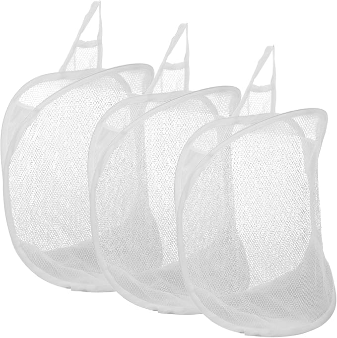 Mesh Collapsible Small Wall Laundry Baskets,3pcs Small Hanging Laundry Bag with Handle Portable Foldable Hamper for Hotel, University Dormitory Room Bathroom Travel Storage