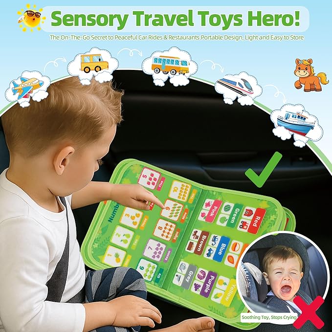 Toddler Busy Board Montessori Toys for 3 Year Old Birthday Gifts for Kids 10 Pages in 1 Soft Felt Activity Book Develop Fine Skills Educational Learning Sensory Travel Toys for Airplane Car
