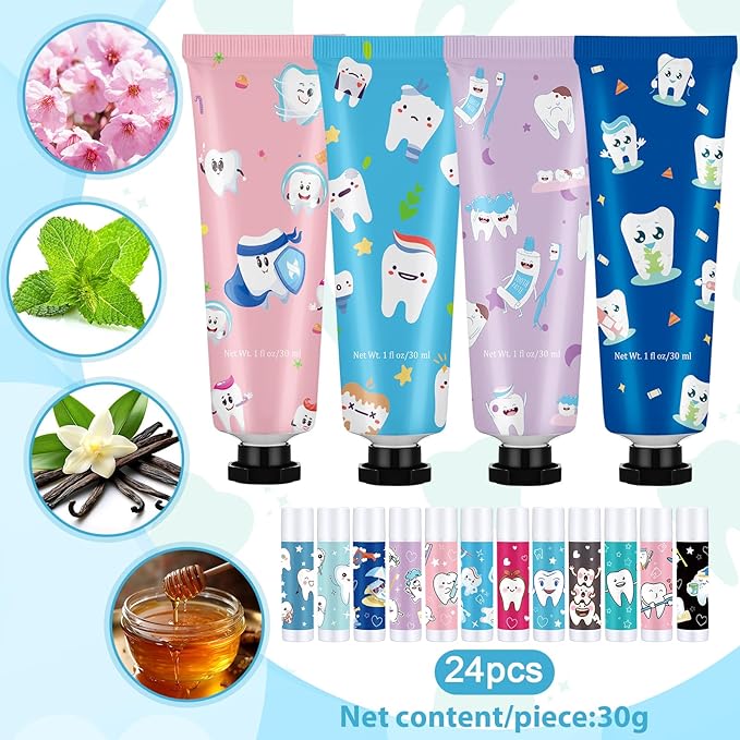 Loopeer 24 Sets Dental Hygiene Gifts Christmas Dental Hygienist Appreciation Gifts Moisturizing Lip Balm Hand Cream Dentist Thank You Gift with Cards Organza Bags for Nurse Week Graduation Birthday