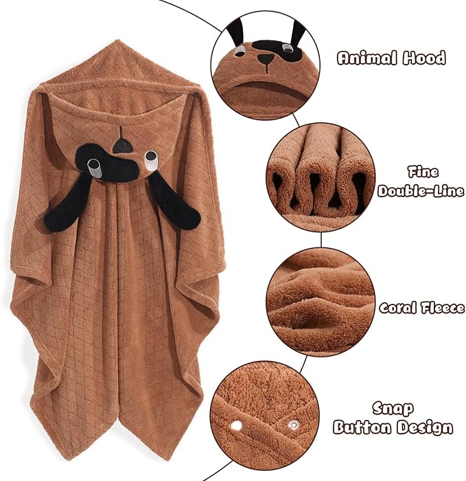 2-Pack Animal Hooded Bath Towels for Babies & Kids (50x32 Inch) - Ultra Soft Coral Fleece, Super Absorbent, Gift-Ready Baby Shower Essentials for Infant Toddler 0-6 Years (Green& Brown)