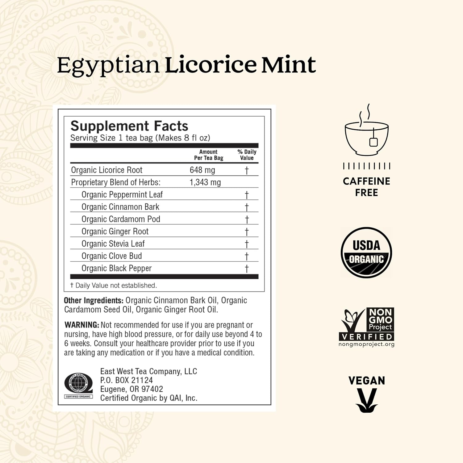 Yogi Tea - Egyptian Licorice Mint Tea (6 Pack) - Warming and Naturally Spicy Sweet - Caffeine Free - 96 Organic Herbal Tea Bags