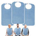 3 Pack Premium Unisex Adult Bibs for Elderly Women Men, Waterproof Bib for Eating, Adjustable and Washable (Blue)
