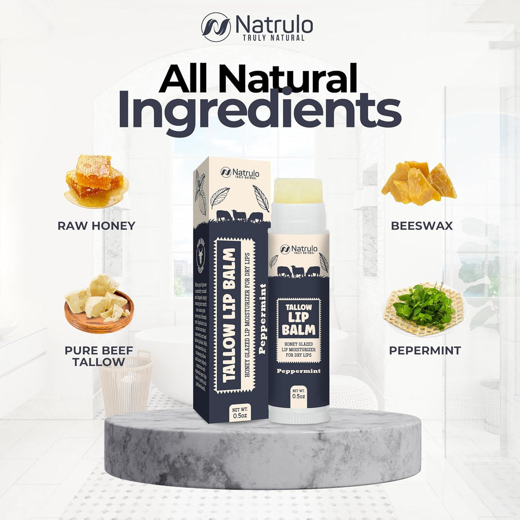 Beef Tallow Lip Balm – Natural Tallow Beeswax Chapstick – Hydrating Moisturizer Grass Fed Bison Tallow Balm Lip Care – Soothes Chapped, Dry Lips, Sensitive Skin – Long Lasting & Vitamin Rich USA-Made