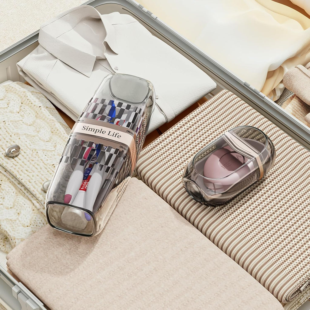 VITVITI Travel Soap Case Container, Portable Toothbrush Travel Case Dish Tray, 7.88 Inch Toothpaste Traveling Toothbrush Holder Set with Cover for Trip/Bathroom/Camping, Gray