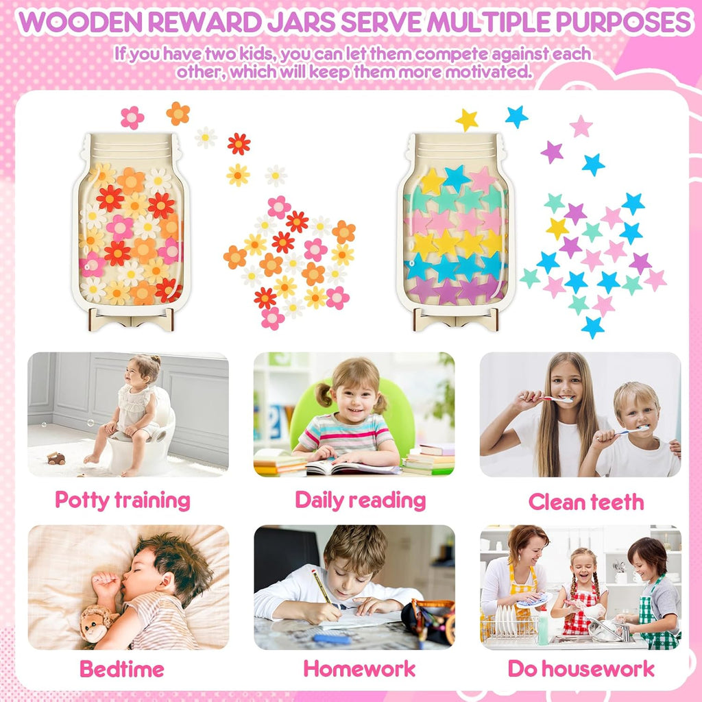 2 Pack Reward Jar for Kids Star and Flowers Reward Jar Magnetic Reward Jar for Classroom Toddlers Potty Training Reward Home Kids Incentive Good Home Training for Boys Girls,Star+Flowers