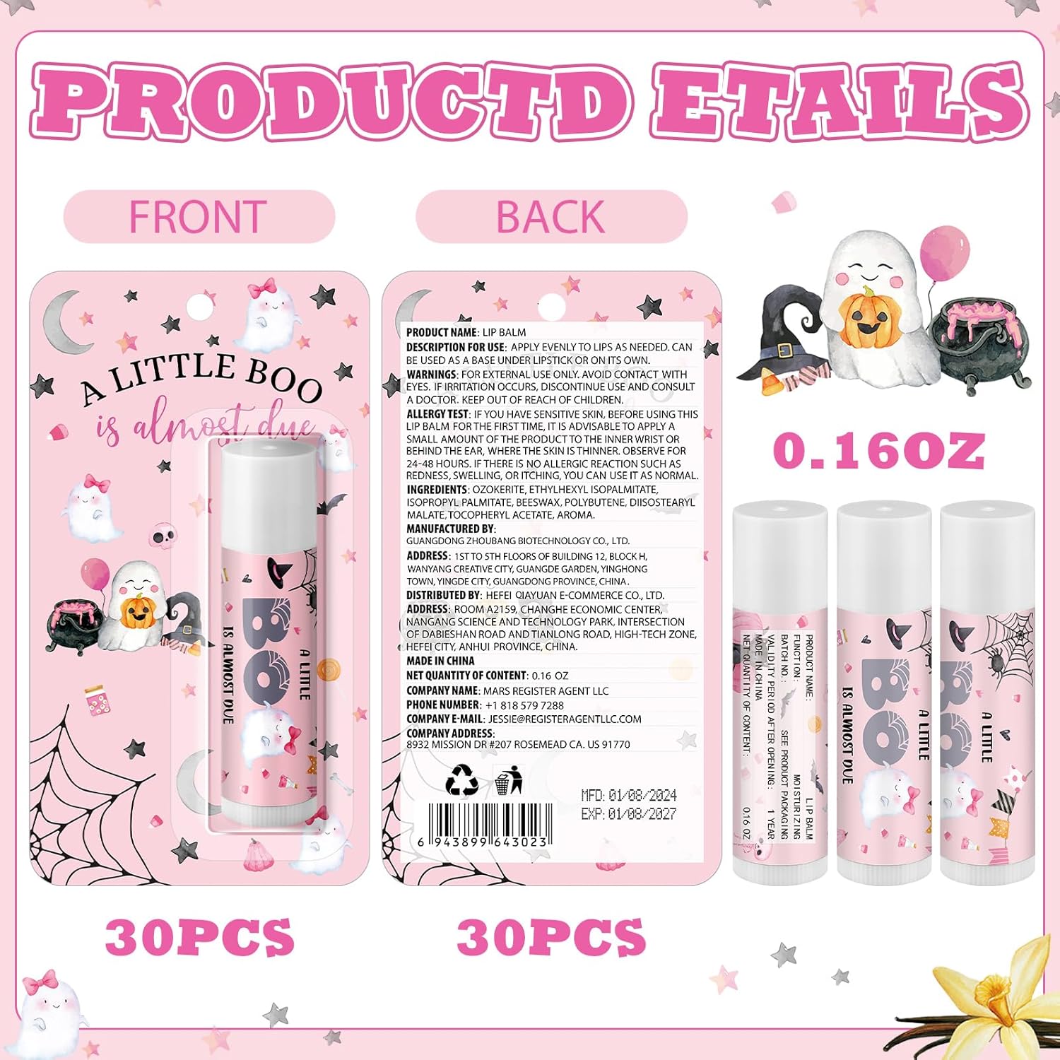 30 Pack Halloween Little Boo Baby Shower Games Prizes Party Gifts Bulk Lip Balms Favors for Winners Adults Guests Gender Reveal Favors Decorations Baby Shower Souvenirs Gift Bags Stuffers