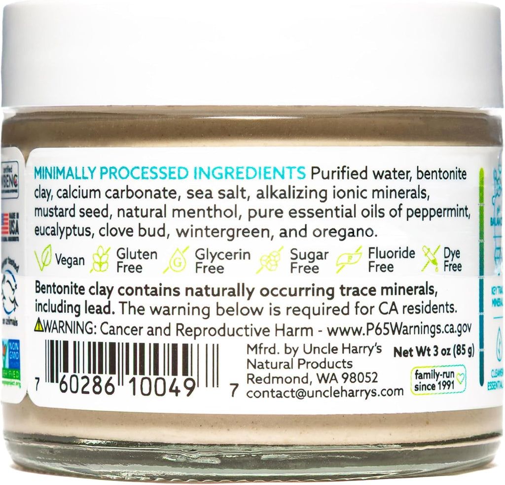 Uncle Harry's Peppermint Remineralizing Toothpaste | Natural Whitening Tooth Paste Freshens Breath & Promotes Enamel | Vegan Fluoride Free Toothpaste (2 Pack)