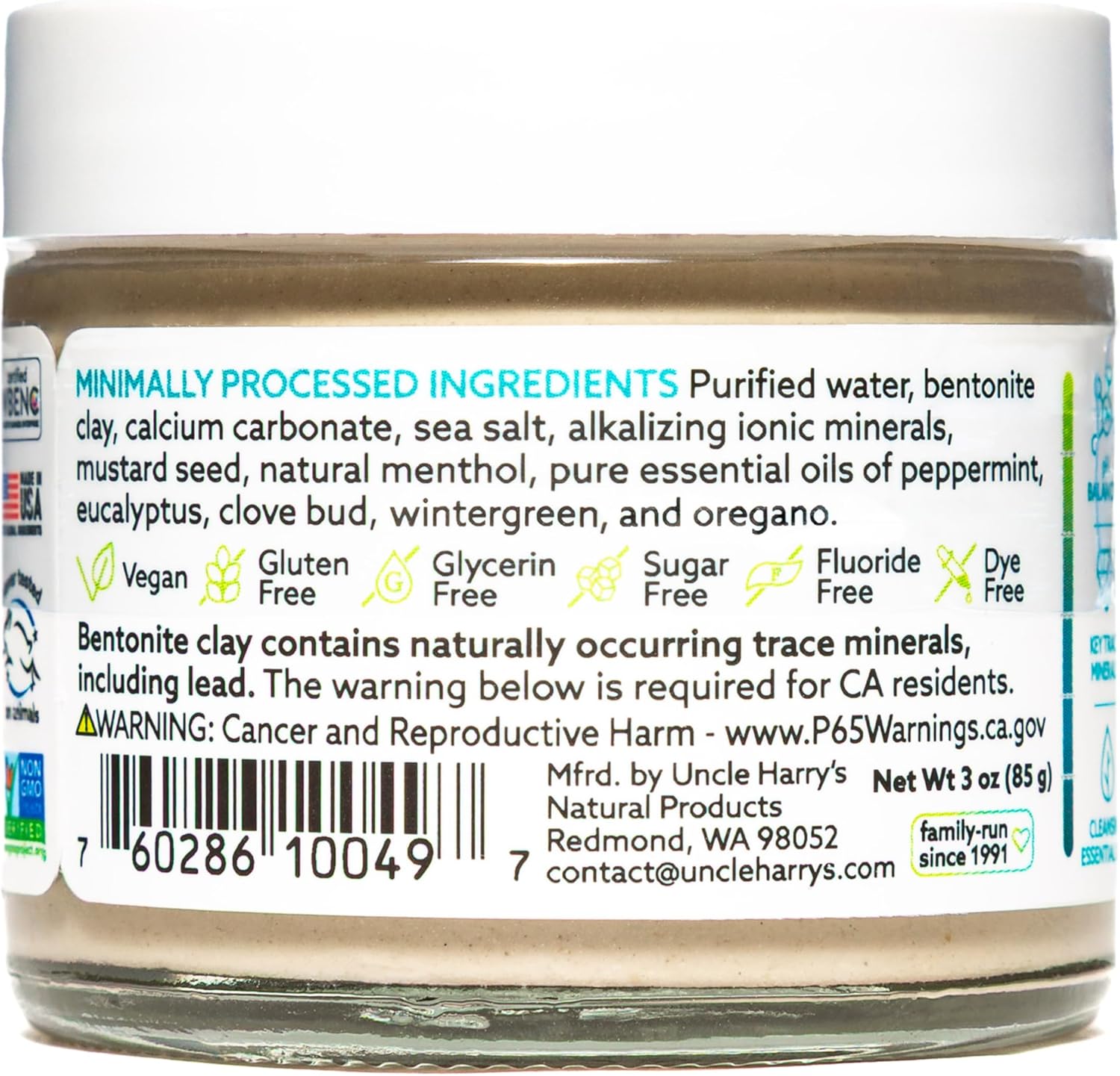 Uncle Harry's Peppermint Remineralizing Toothpaste | Natural Whitening Tooth Paste Freshens Breath & Promotes Enamel | Vegan Fluoride Free Toothpaste (2 Pack)