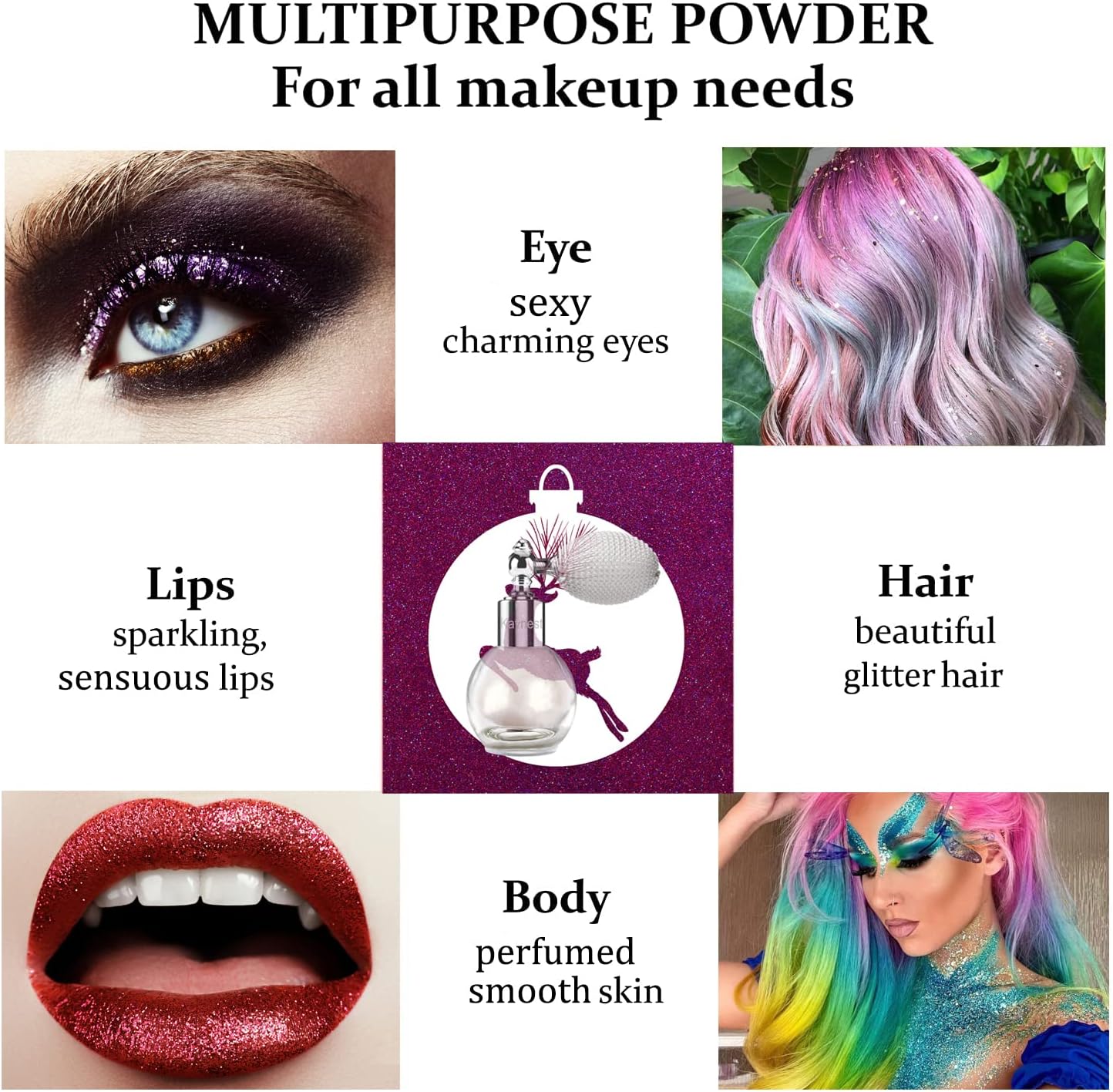 Pearl White Highlighter Spray, Loose Shimmer Powder High Gloss Makeup Mist for Body, Face, Hair, Long Lasting Glitter Hairspray for Festive Party, Stage Shows, Nightclubs, Bar