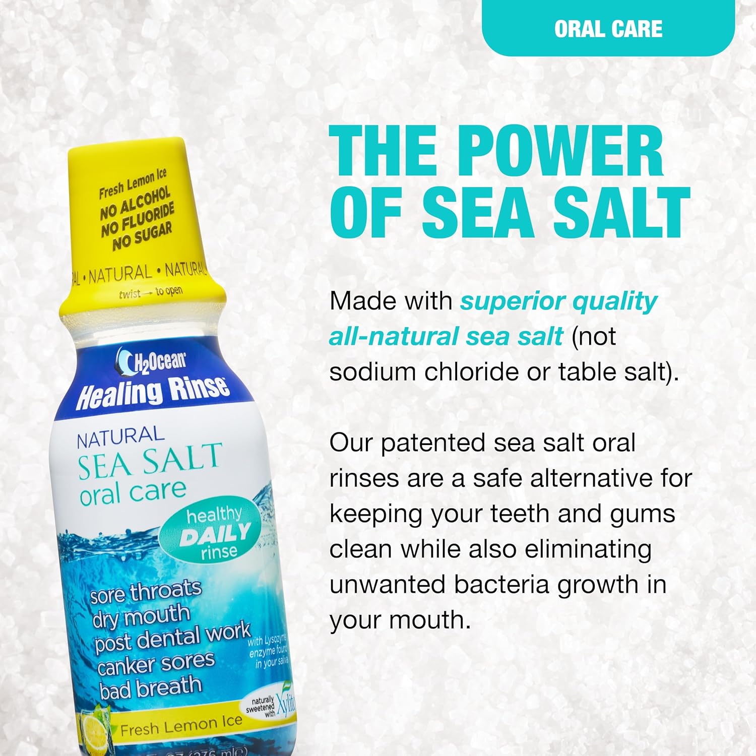 H2Ocean Healing Rinse Natural Sea Salt Oral Care Arctic Ocean Mint 8oz + 16oz