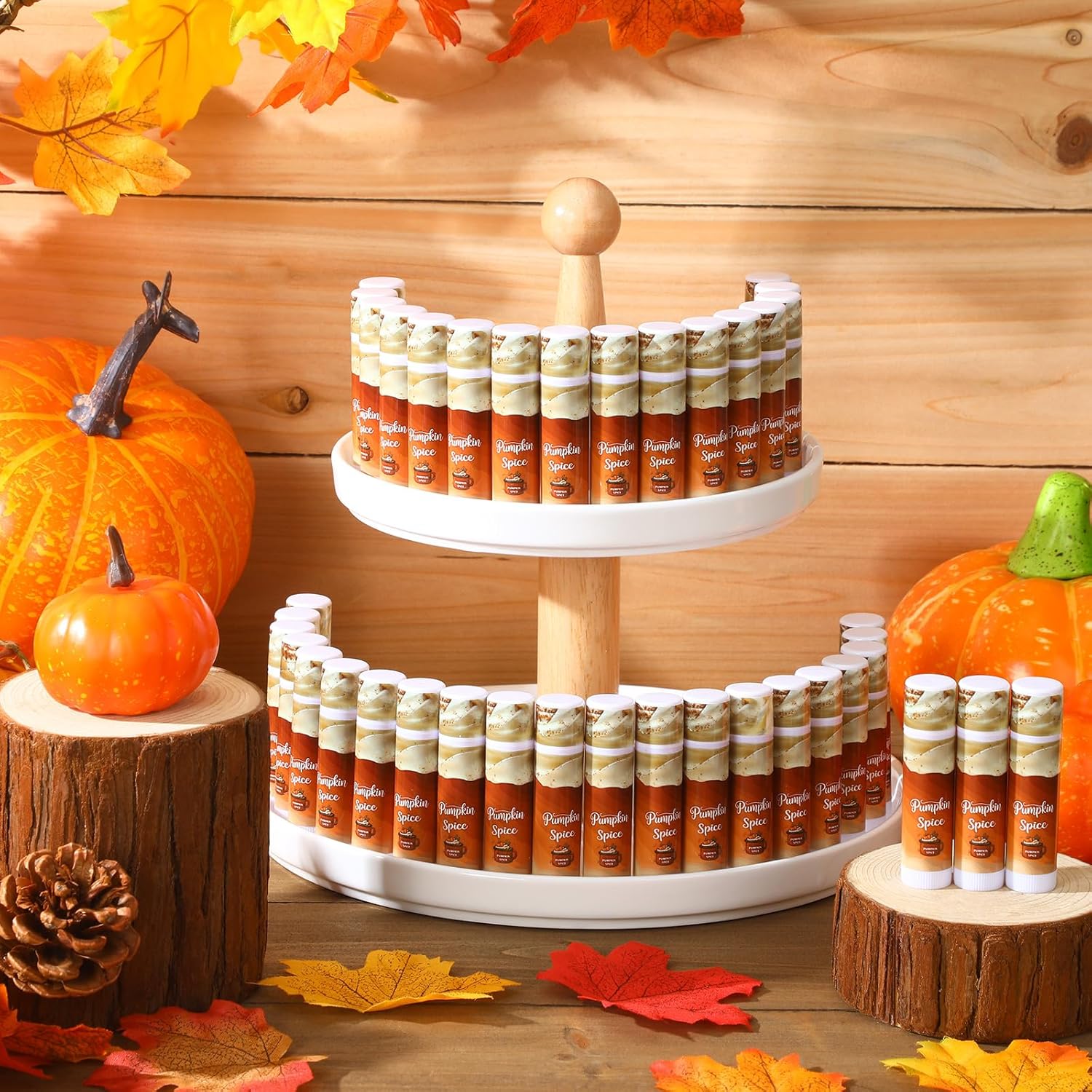 50 Pcs Halloween Fall Pumpkin Spice Flavor Lip Balms Gifts Bulk Halloween Fall Party Stocking Stuffers Small Thank You Appreciation Gifts for Women Men Staff Coworkers Employee Homeless