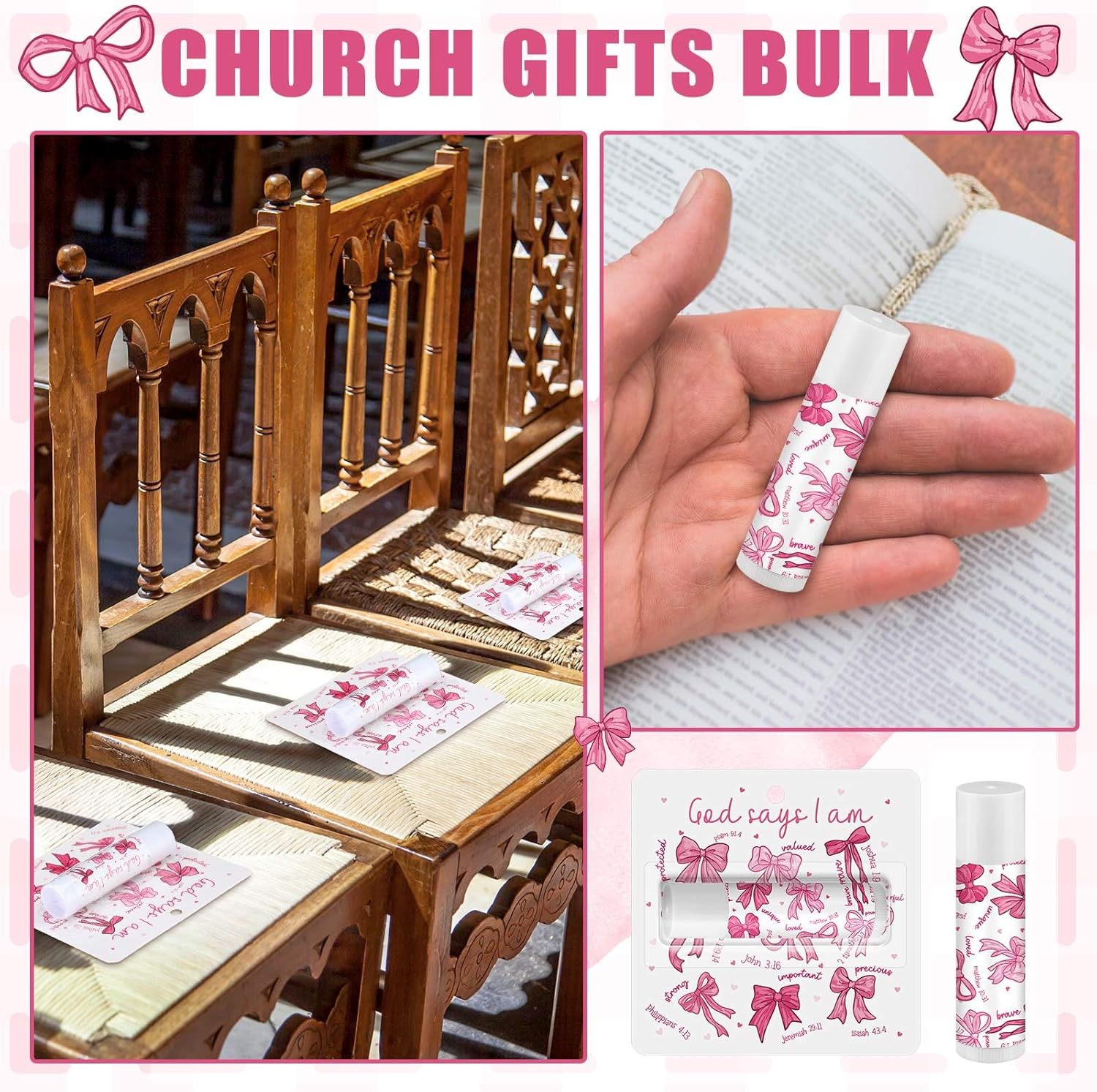 25 Pack Christmas Bow Gifts Religious Bible Verse Lip Balms Bulk 5 Flavor for Women Men Christian Religious Church Party Favors with Scripture Inspirational Gifts for Coworkers Staff
