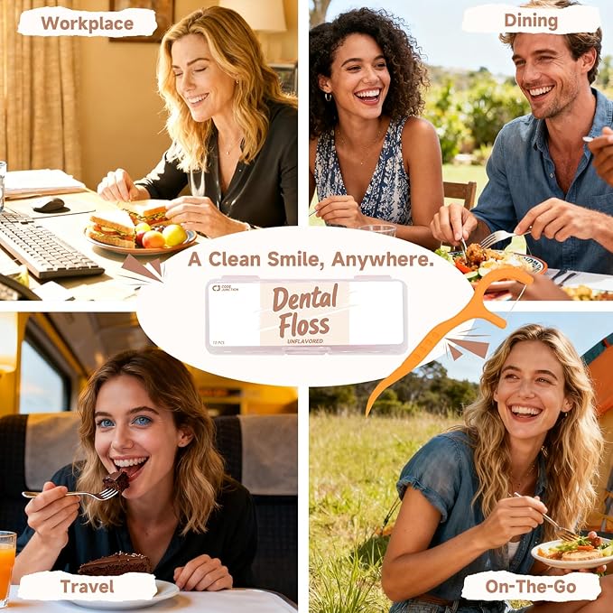 Unflavored Travel Floss Picks, Dental Floss for Adults, 120 Count (3 Boxes of 4 Travel Packs)