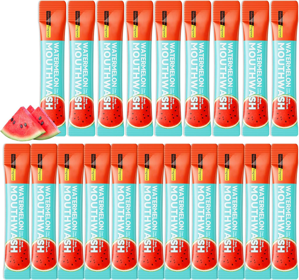Mini Mouthwash Travel Size,Watermelon Flavor Portable Individual Travel Mouth Wash for Fresh Breath, Refreshing Long Lasting Gentle Oral Care Mouthwash Packs(Pack of 20)