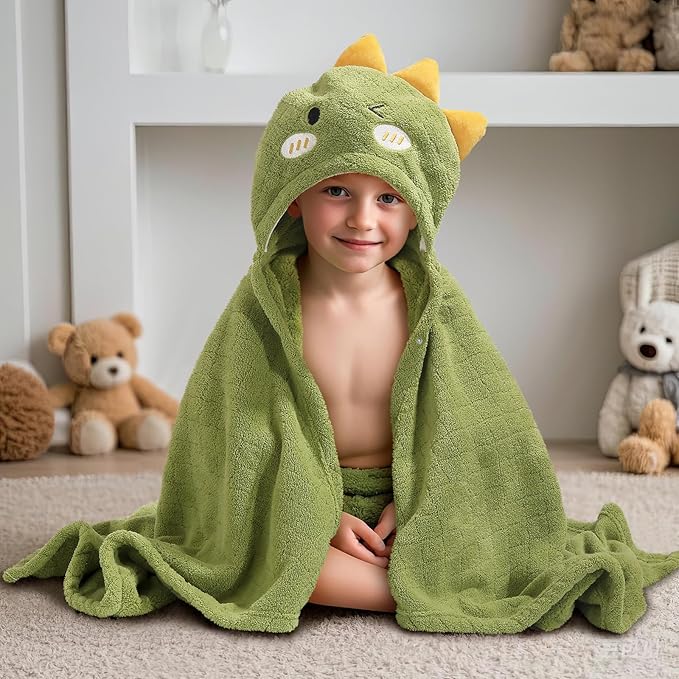 2-Pack Animal Hooded Bath Towels for Babies & Kids (50x32 Inch) - Ultra Soft Coral Fleece, Super Absorbent, Gift-Ready Baby Shower Essentials for Infant Toddler 0-6 Years (Green& Brown)