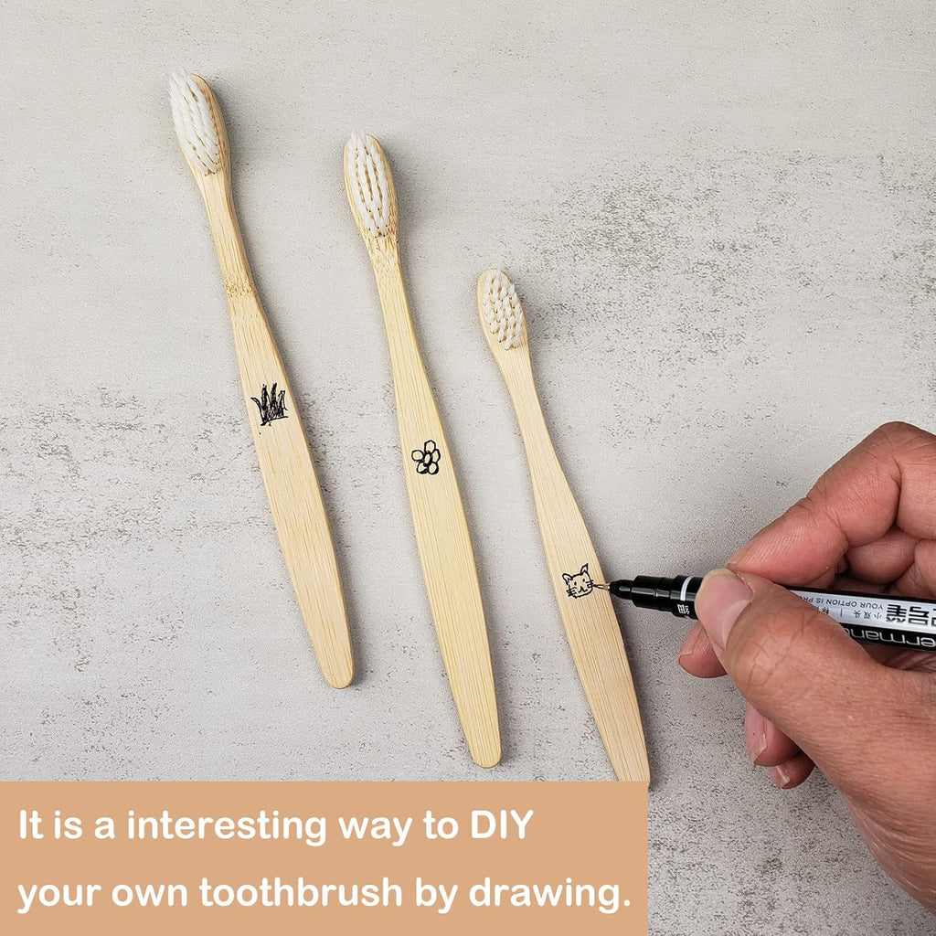 SEVENHEAD Bamboo Toothbrushes for Adults & Kids - Family Set 6+4 PCS, Soft Bristles, Natural Biodegradable BPA Free Eco-Friendly Wooden Toothbrush, White