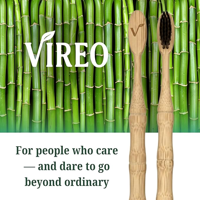 VIREO Bamboo Toothbrushes Medium Bristles 6-Pack - BPA-Free Eco-Friendly Toothbrushes for Adults - Biodegradable, Natural Wooden Toothbrush