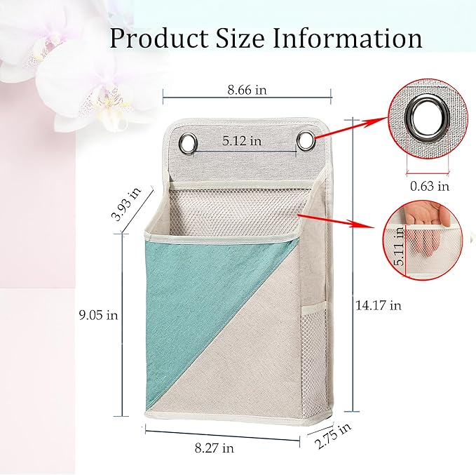 2pcs Wall Hanging Storage Organizer Bag, Hanging Baskets with Pockets for Wall organizing, Storage Hanging Bag for Bedroom, Dormitory, Study Room, Bathroom(Green/White)