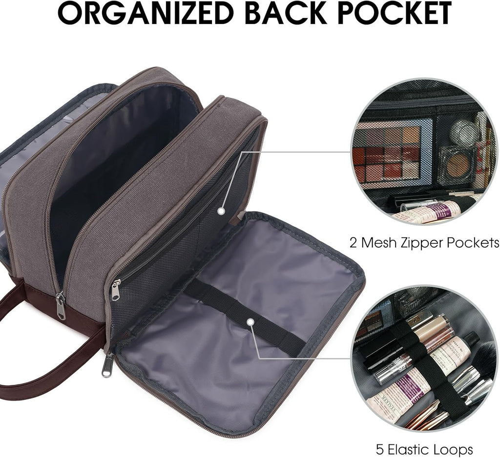 WANDF Travel Toiletry Bag for Men Large Toiletries Shaving Bag Water Resistant Hanging Dopp Kit Travel Accessories Bag for Women Men (Taupe)