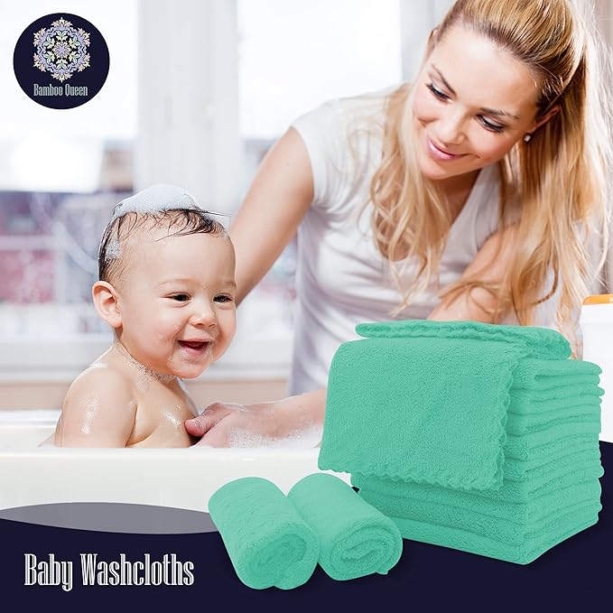 16 Pack Baby Washcloths - 10x10 Inch, Coral Fleece - Extra Absorbent and Soft Wash Clothes for Newborns, Infants and Toddlers - Suitable for Sensitive Skin and New Born - Baby Shower - Aqua Green
